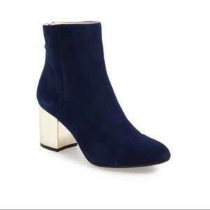 1901 Nordstrom Whittaker blue suede ankle boots with a gold heel size 9